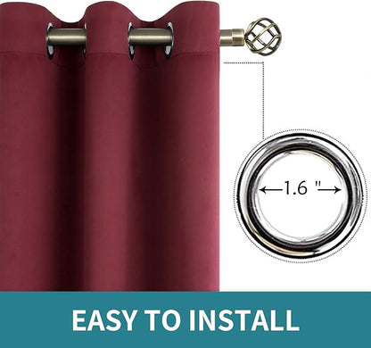 BGment Blackout Curtains - Grommet Thermal Insulated Room Darkening Bedroom and Living Room Curtains, Set of 2 Curtain Panels (52 x 63 Inch, Burgundy)