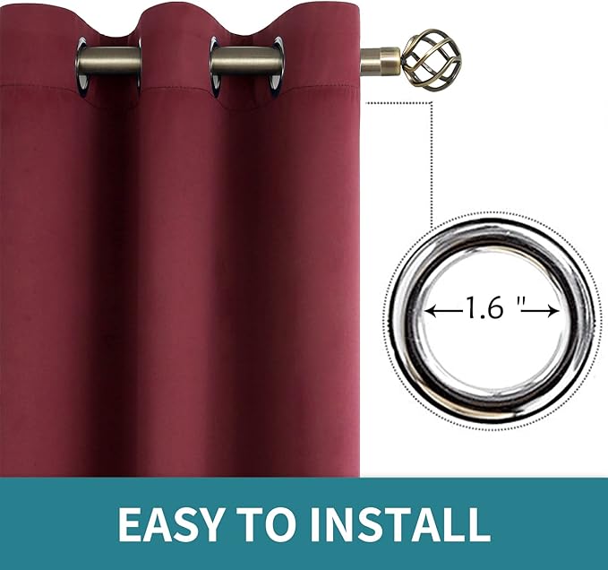 BGment Blackout Curtains for Living Room - Grommet Thermal Insulated Room Darkening Curtains for Bedroom, 2 Panels of 52 x 95 Inch, Burgundy