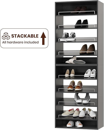ROOMTEC 25.5" Shoe Shelf Short Tower Closet Unit, Modular Closet System with Shelf, Wardrobe Organizer for Bedroom or Walk-in Closet, Wall Mounted, Customizable Clothes Storage Unit, Black