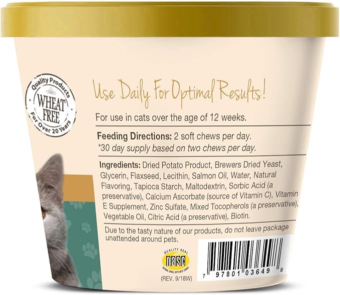 NaturVet – Skin & Coat Plus Omegas for Cats – 60 Soft Chews | Supports Healthy Skin & Glossy Coat | Enhanced with Omega-3, Omega-6 & Biotin | 30 Day Supply-Mewly Pet