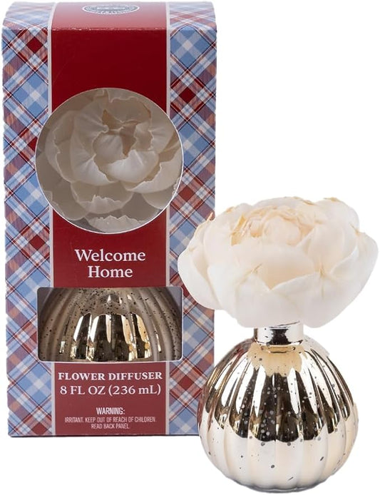 Bridgewater Candle Welcome Home Flower Diffuser | Cinnamon, Plum, Apple Scented Diffuser | Metallic Decorative Air Freshener for Home | 8 oz | 60 Day Lifespan