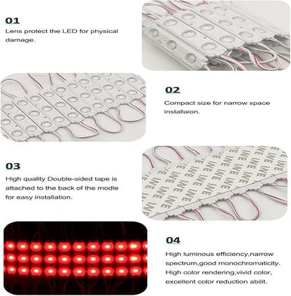 LED Module, 100pcs 49.8 Ft 5730 SMD 150LM Per LED Module IP65 Waterproof Decorative Light for Advertising Signs with Tape Adhesive Backside (Red Light)