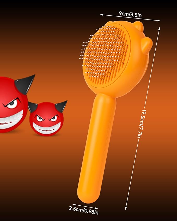 Pet Demon Brush, Cute Self Cleaning Slicker Brush for Dogs Cats Puppy Rabbit, Professional Pet Grooming Hair Removal Tool for Short & Long Hair-Mewly Pet
