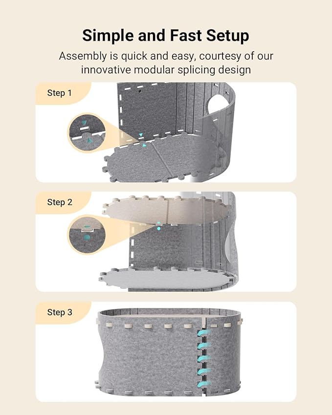 DownyPaws Cat House for Indoor Cats, Cat Bed Cave for Multiple & Large Cats Up to 22 Lbs, Scratch Resistant, Foldable Peekaboo Kitten Caves Tunnel Enclosed Bed, PeekaPurr, Light Gray-Mewly Pet