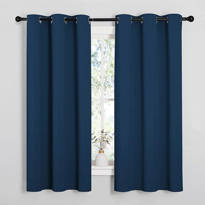 NICETOWN Window Curtain Panels, Thermal Insulated Solid Grommet Blackout Draperies/Drapes for Basement (Moroccan Blue, 1 Pair, 34 by 54-inch)