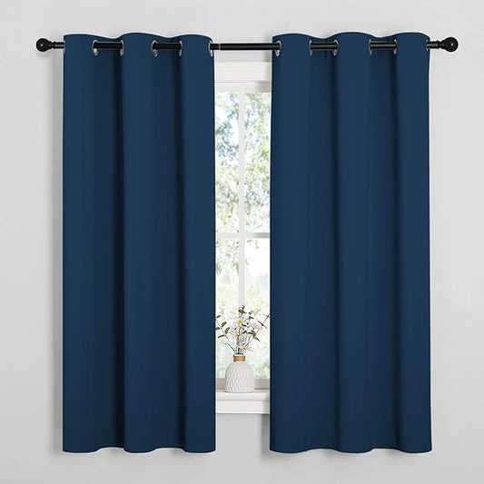 NICETOWN Moroccan Blue Room Darkening Curtains for Kitchen, Window Treatment Thermal Insulated Solid Grommet Room Darkening Curtains/Drapes for Bedroom (Set of 2, 42 inches Wide by 68 inches Long)
