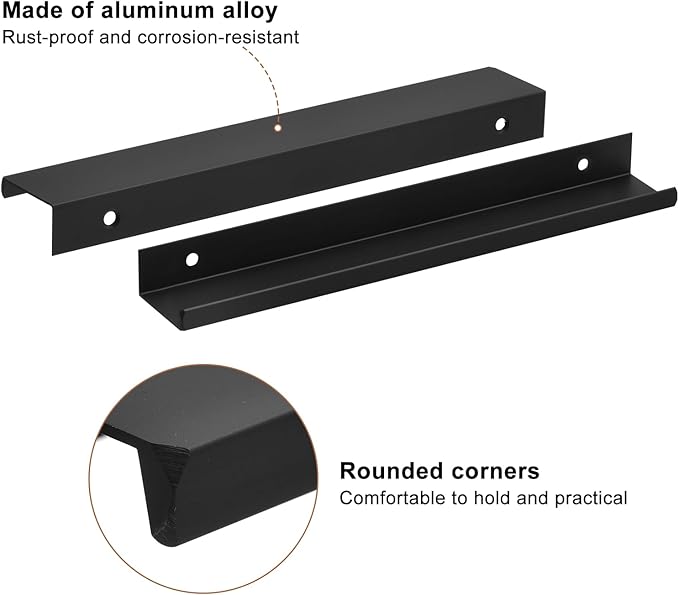 uxcell Cabinet Finger Edge Pull, 3pcs 200mm / 7.87" Aluminum Alloy Back Mount Hidden Cabinet Pulls Concealed Handle for Home Kitchen Drawer Cabinet, Black