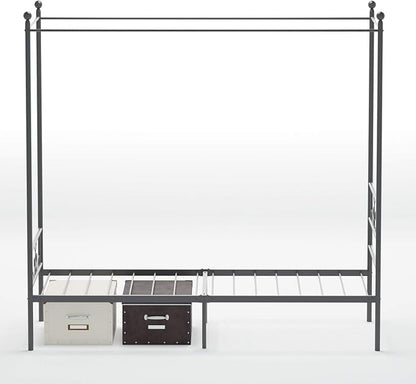 Weehom Twin Canopy Bed Frame with Headboard and Footboard, 4 Posters Metal Bed Frame, No Box Spring Needed, Mattress Foundation Platform Bed for Kids and Adults, Black