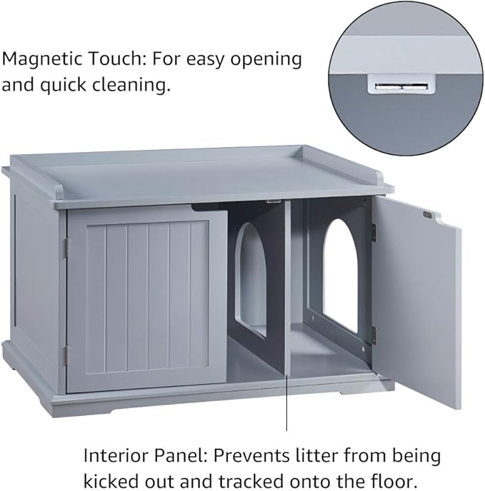 unipaws Cat Litter Box Enclosure Furniture, Cat Washroom, Hidden Litter Box Cover, Cabinet for Large Cat, Dog Proof Cat Litter Boxes, Hideaway Litter Box, Cat House, Grey-Mewly Pet