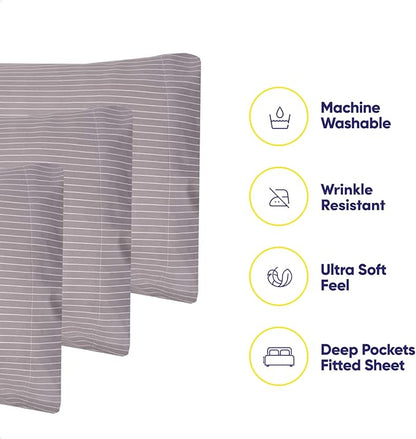 Queen Sheets Pinstripe Gray - 6 Piece 1500 Supreme Collection Fine Brushed Microfiber Deep Pocket Queen Sheet Set Bedding - 2 Extra Pillow Cases, Great Value, Queen, Pinstripe Gray