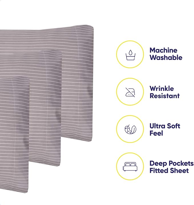 Twin Size Bed Sheets - 4 Piece 1500 Supreme Collection Fine Brushed Microfiber Deep Pocket Twin Sheet Set Bedding - 1 EXTRA PILLOW CASES, GREAT VALUE, Twin, Pinstripe Gray