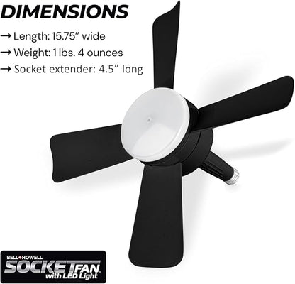 Bell+Howell Socket Breeze Socket Fan Light with Remote, Portable Small Ceiling Fans with Lights for Bedroom, Kitchen, Living Room, Ceiling Fan with Light 3500K, 1000 Lumens, Screws into E26/E27