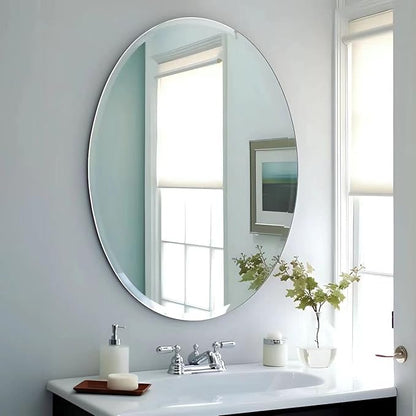 USHOWER Bathroom Mirror for Over Sink, 24x36 Inch Oval Frameless Mirror, Beveled and Polished, Decorative Wall Mirror for Bathroom, Bedroom, Vanity, Entryway, Modern and Elegant