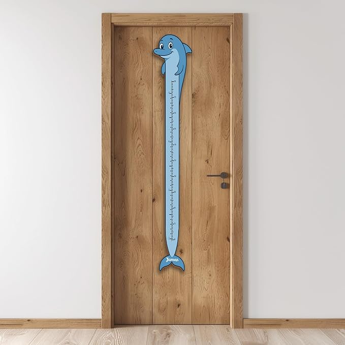 Personalized Growth Chart for Wall, Wooden Height Chart for Kids, Cute Height Measurement for Child/Girls/Boys, Baby and Toddler's Playroom/Kid's Room/Nursery Decor, Dolphin