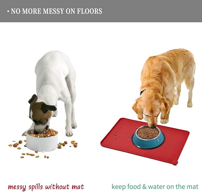Waterproof Pet Feeding Mat with High Raised Edges, Heavier and Thicker Placemats for Cat Dog Water Bowl with BPA Free, Dogs Cats Food Mats for Messy Drinkers to Prevent Spill and Protect Floors-Mewly Pet