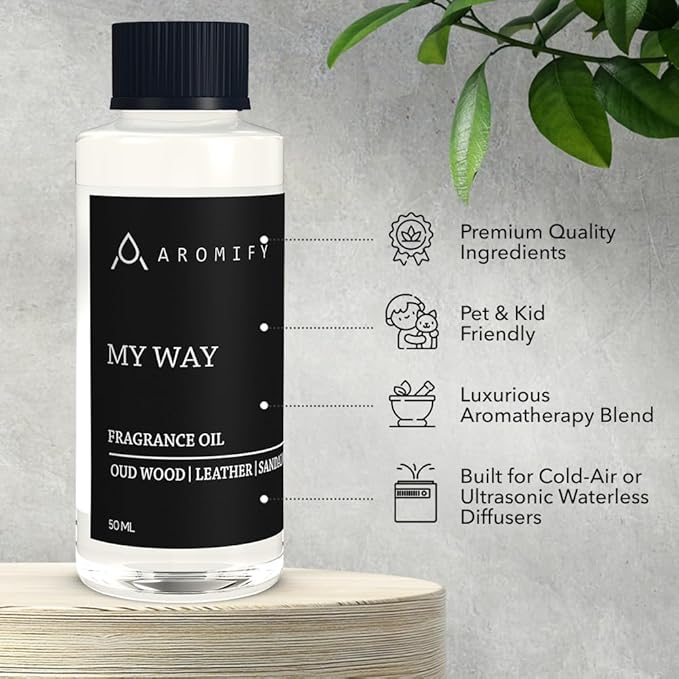 My Way Diffuser Oil, Inspired by 1 Hotel Miami Beach, Hotel Scent Diffuser Oil, My Way Aromatherapy Blend of Essential Oils for Home & Office, Leather & Sandalwood Scent, 1.6 FL Oz, 50 mL