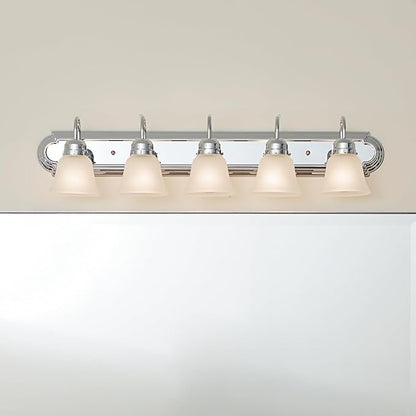 Kichler 36" Bathroom Vanity Light with Satin Etched Glass, 5-Light Traditional Design in Tannery Bronze, (36"x8"x8"), 5339CHS