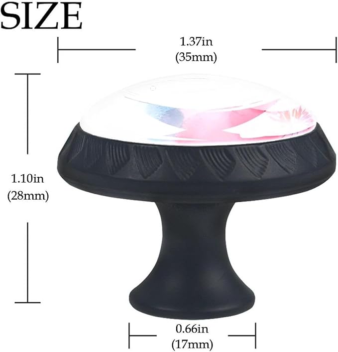 4 Pieces Drawer Knobs Pink Flowers Watercolor Seamless Pattern 35mm Black Base Dresser Knobs Closet Door Cabinet Hardware Handles Pulls for Kitchen Bedroom Cupboard