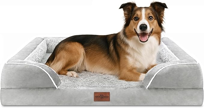 Comfort Expression Large Dog Beds Waterproof Orthopedic Foam Dog Sofa Beds Comfy Pet Bed with Washable Removable Cover & Non-Slip Bottom(Large,Grey White)-Mewly Pet