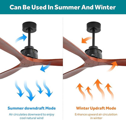 Sofucor Ceiling Fan without Lights, 60 Inch Low Profile Flush Mount Mordern Wood Ceiling Fan with Remote for Indoor Farmhouse Bedroom Living Room Outdoor Patio Porch, Reversible DC Motor, Noiseless