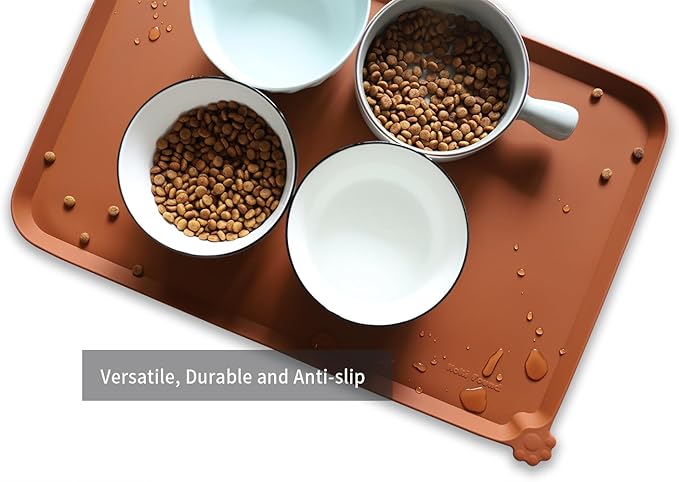 Hoki Found L Silicone Non Slip Pet Dog Cat Bowl Mats - Placemat - Feeding Mat - Waterproof - For Carpet - Caramel-Mewly Pet
