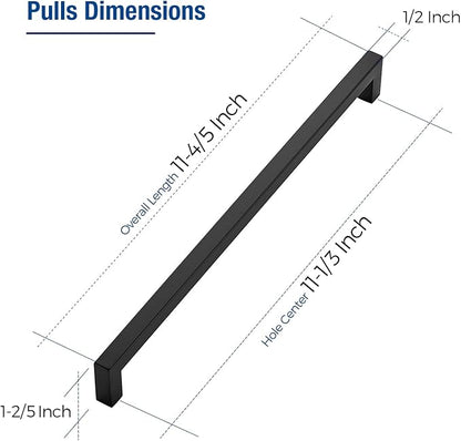 JOY DECOR 20 Pack Cabinet Handles, Black Cabinet Pulls, 11-1/3 Inch Kitchen Closet Handles Square Drawer Pulls Stainless Steel Drawer Hardware, 288mm Hole Centers