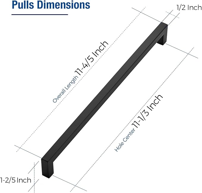 JOY DECOR 10 Pack Cabinet Handles, Black Cabinet Pulls, 11-1/3 Inch Kitchen Closet Handles Square Drawer Pulls Stainless Steel Drawer Hardware, 288mm Hole Centers