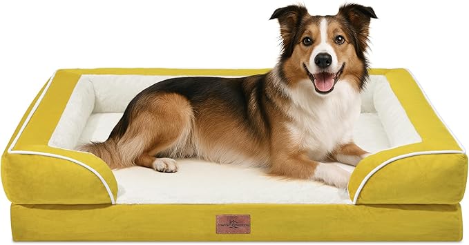 Comfort Expression Large Dog Beds Waterproof Orthopedic Foam Dog Sofa Beds Comfy Pet Bed with Washable Removable Cover & Non-Slip Bottom(Large,Spicy Mustard)-Mewly Pet