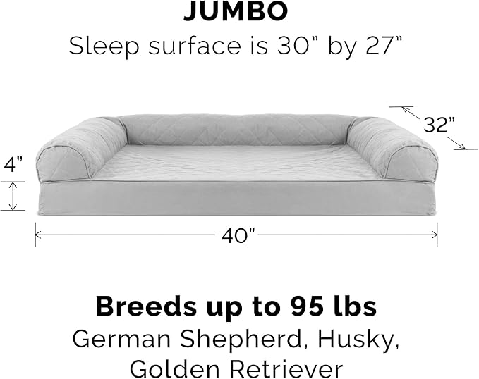 Furhaven Orthopedic Dog Bed for Large Dogs w/ Removable Bolsters & Washable Cover, For Dogs Up to 95 lbs - Quilted Sofa - Silver Gray, Jumbo/XL-Mewly Pet