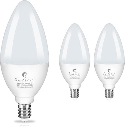 Sailstar E12 LED Bulb 60W Equivalent, 500 Lumens, Ceiling Fan Light Bulbs Soft White 2700K, Type B Light Bulb 5W, CRI 85, B11 Small Base Candelabra LED Light Bulbs, Non-dimmable, Pack of 3
