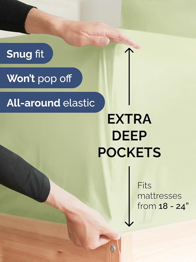 Extra Deep Full Sheet Set - 6 Piece Breathable & Cooling Sheets - Hotel Luxury Bed Sheets Set - Easy & Secure Fit - Soft, Wrinkle Free & Comfy Sheets Set - Light Sage Sheet Set with Extra Deep Pockets