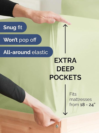 Extra Deep Full Sheet Set - 6 Piece Breathable & Cooling Sheets - Hotel Luxury Bed Sheets Set - Easy & Secure Fit - Soft, Wrinkle Free & Comfy Sheets Set - Light Sage Sheet Set with Extra Deep Pockets