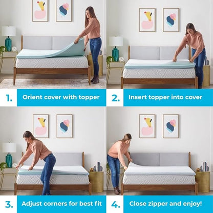 Linenspa 2 Inch Mattress Topper -Cover Full –Cover Only –Machine Washable – Breathable – Non Slip –Cover for Mattress Topper with Zipper – Topper -Cover Only White