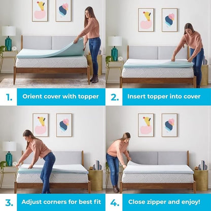 Linenspa 2 Inch Mattress Topper-Cover Queen-Cover Only-Machine Washable – Breathable – Non Slip – with Zipper,White