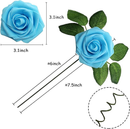 JOYLEX Artificial Flowers Realistic Roses, 25pcs Real Looking Fake Roses with Stem for DIY Wedding Bouquets Centerpieces Bridal Shower Party Home Romantic Decorations (Regular 3" - 25pcs, Light Blue)