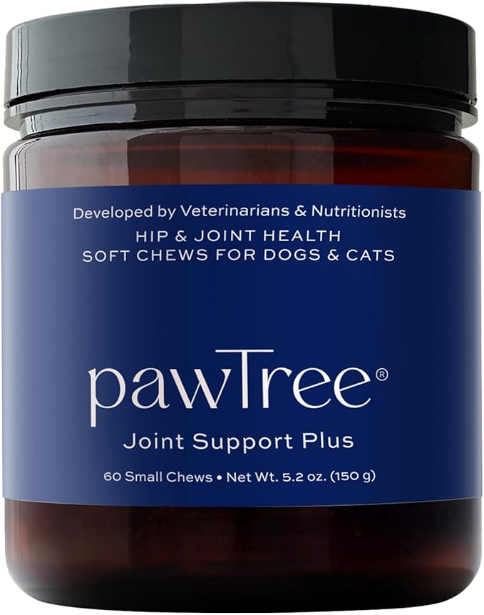 pawTree Joint & Hip Support Supplement for Dogs & Cats with Glucosamine, Chondroitin, MSM, Tumeric & Green Lipped Mussels - Vitamins & Health Essentials - All-Natural Mobility Soft Chews-Mewly Pet