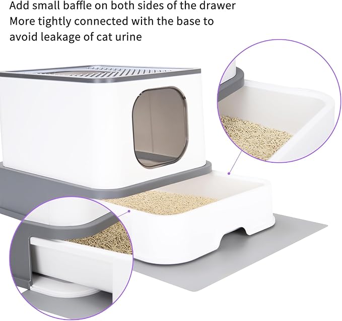 RIZZARI Cat Litter Box Stainless Steel Top-Entry : Leak-Proof Enclosed Design Reduces Odor, for Indoor Cats & Owners (Dark Gray)-Mewly Pet