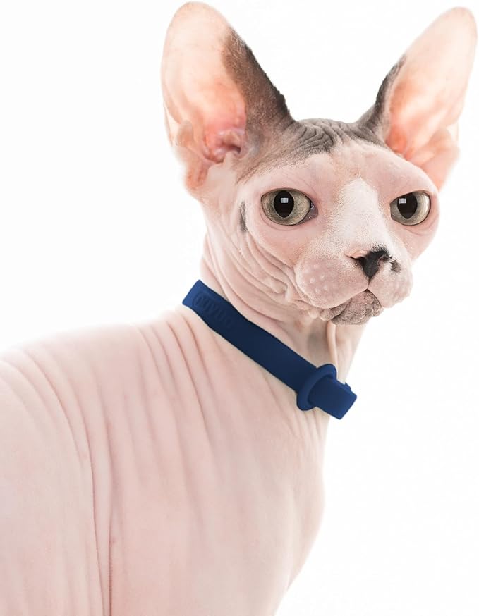 Break Away Collar for Cats - Soft, Thin, and Lightweight Safety Buckle Collar with Name Tag Ring for Outdoor Cats and Sensitive Skin Kittens by Nuvuq (6 ⅞" to 10 ¼", Dark Blue)-Mewly Pet