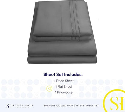 Twin Sheets - Breathable Luxury Sheets with Full Elastic & Secure Corner Straps Built In - 1800 Supreme Collection Extra Soft Deep Pocket Bedding Set, Sheet Set, EXTRA DEEP pocket - Twin, Gray