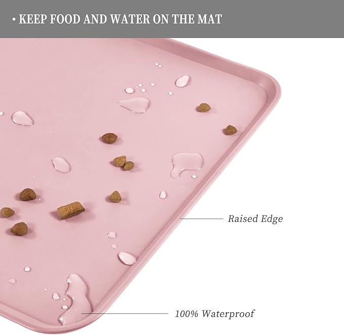 Waterproof Pet Feeding Mat with High Raised Edges, Heavier and Thicker Placemats for Cat Dog Water Bowl with BPA Free, Dogs Cats Food Mats for Messy Drinkers to Prevent Spill and Protect Floors-Mewly Pet
