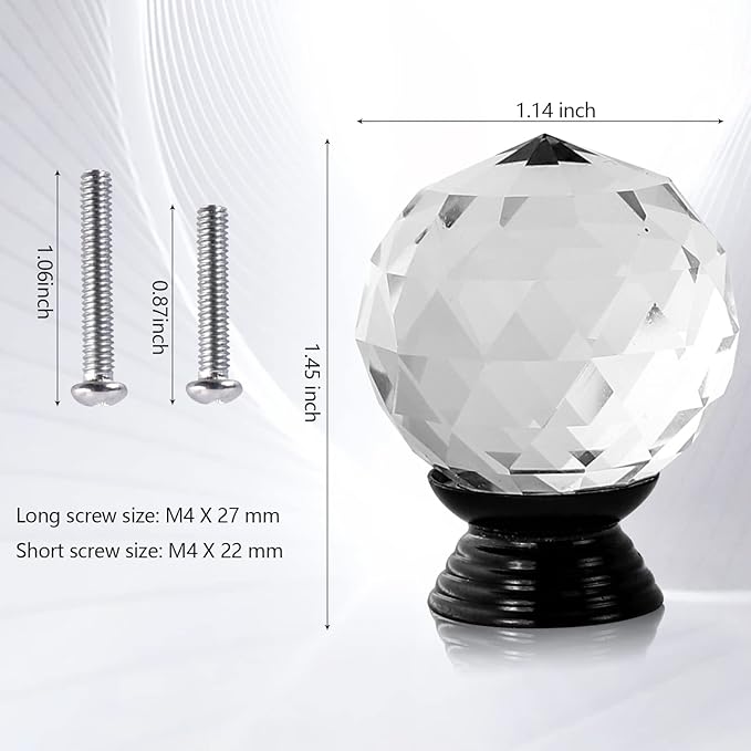 12 Pcs 30mm Round Shape Crystal Glass Cabinet Knobs with Screws Drawer Knob Pull Handle Used for Kitchen, Dresser, Door, Cupboard(Black B Clear)
