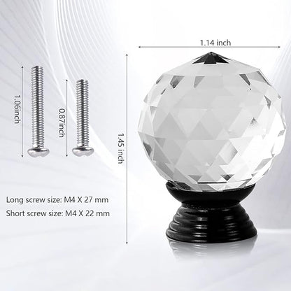 12 Pcs 30mm Round Shape Crystal Glass Cabinet Knobs with Screws Drawer Knob Pull Handle Used for Kitchen, Dresser, Door, Cupboard(Black B Clear)