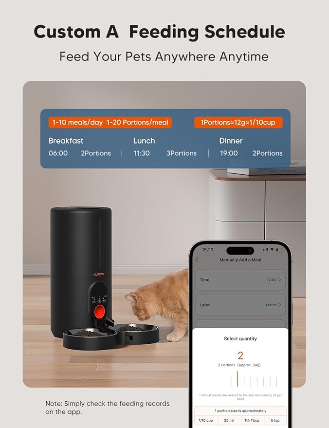 WOPET Automatic Cat Feeder, 5G WiFi Pet Feeder for Two Cats or Dogs with Remote Control, 6L Cat Food Dispenser with Low Food Sensor, 1-10 Meals Per Day, Up to 10s Meal Call for Pets-Mewly Pet