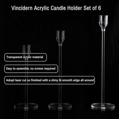 Vincidern 6PCs Acrylic Candle Holders Centerpieces for Table, Taper Candle Holder for Wedding Decor, Dining Room, Halloween, Christmas Decorative Candlestick Holder, Taper Candle Holder Set