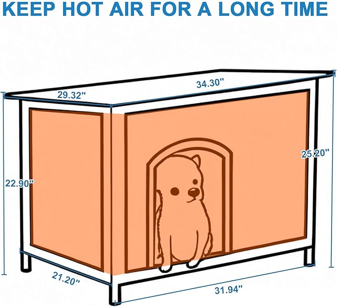 Dog House Outdoor Insulated 34.3" L Dog Kennel 6 Sides All-Round Foam Winter Weatherproof for Small Medium Dogs with Strong Metal Chew Proof Frame-Mewly Pet