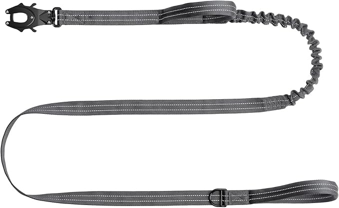 ICEFANG Tactical Dog Leash,K9 Training Walking Bungee Lead with 2 Control Handle,Heavy Duty Quick Release Metal Clasp,for Medium Large Breed (Reflective Grey, 6 FT)-Mewly Pet