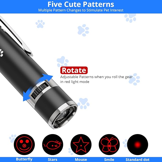 Cat Toys, USB Rechargeable Interactive Cat Mouse Toys, 3 Light Modes & 5 Adjustable Patterns, Portable Kitten Toy for Indoor Cats & Dogs, Training & Exercise Fun-Mewly Pet