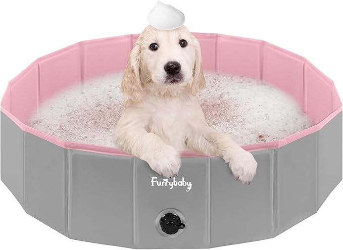 Furrybaby Dog Pool, Kiddie Pool Hard Plastic, Collapsible Pet Bath Foldable Swimming Pet Pool Portable Pink 32''-Mewly Pet