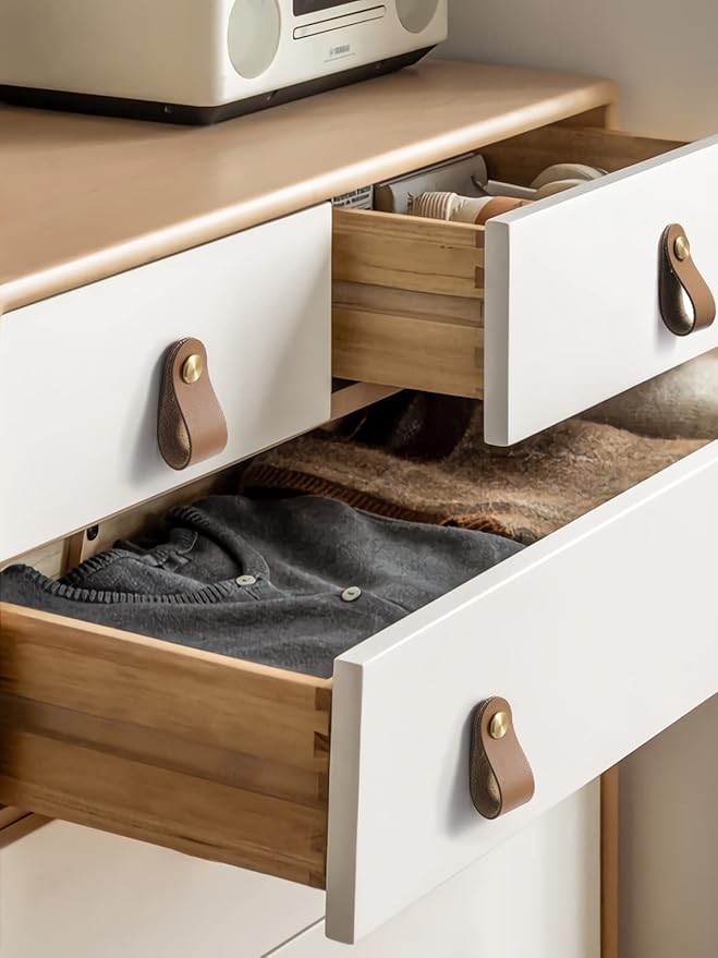 Brown Leather Drawer Pulls 12 Pack Leather Handles Cabinet knobs for Kitchen Cabinet Drawers Bathroom Dressers