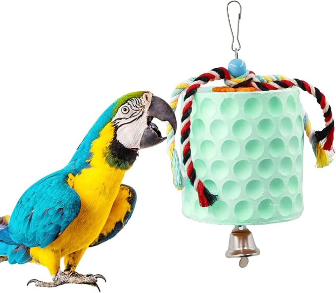 Oooct Extra Large Bird Chewing Toy, Parrot Beak Grinding Calcium Stone with Bells, Bird Cage Accessories, Cage Toys for Cockatiel Parakeet Parrot Budgies Rat Hamster Chinchilla Rabbit Bunny Green-Mewly Pet